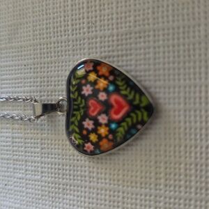 Heart Pendant Necklace with Floral Design